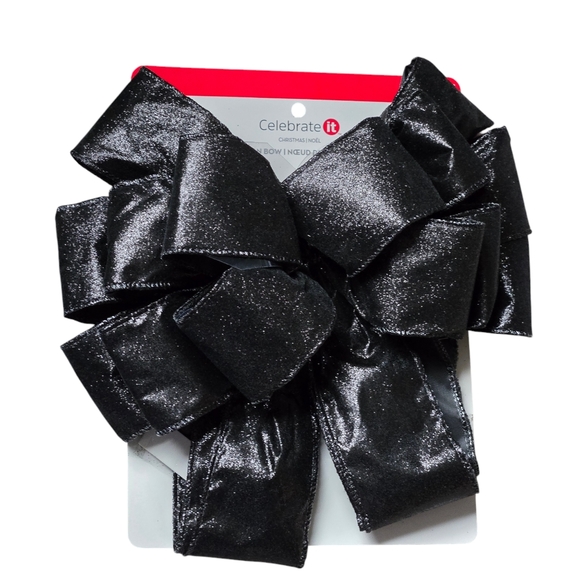 20.5" Solid Black Glitter Christmas Tree Topper Bow Ribbon Decor by Celebrate It - Picture 3 of 6